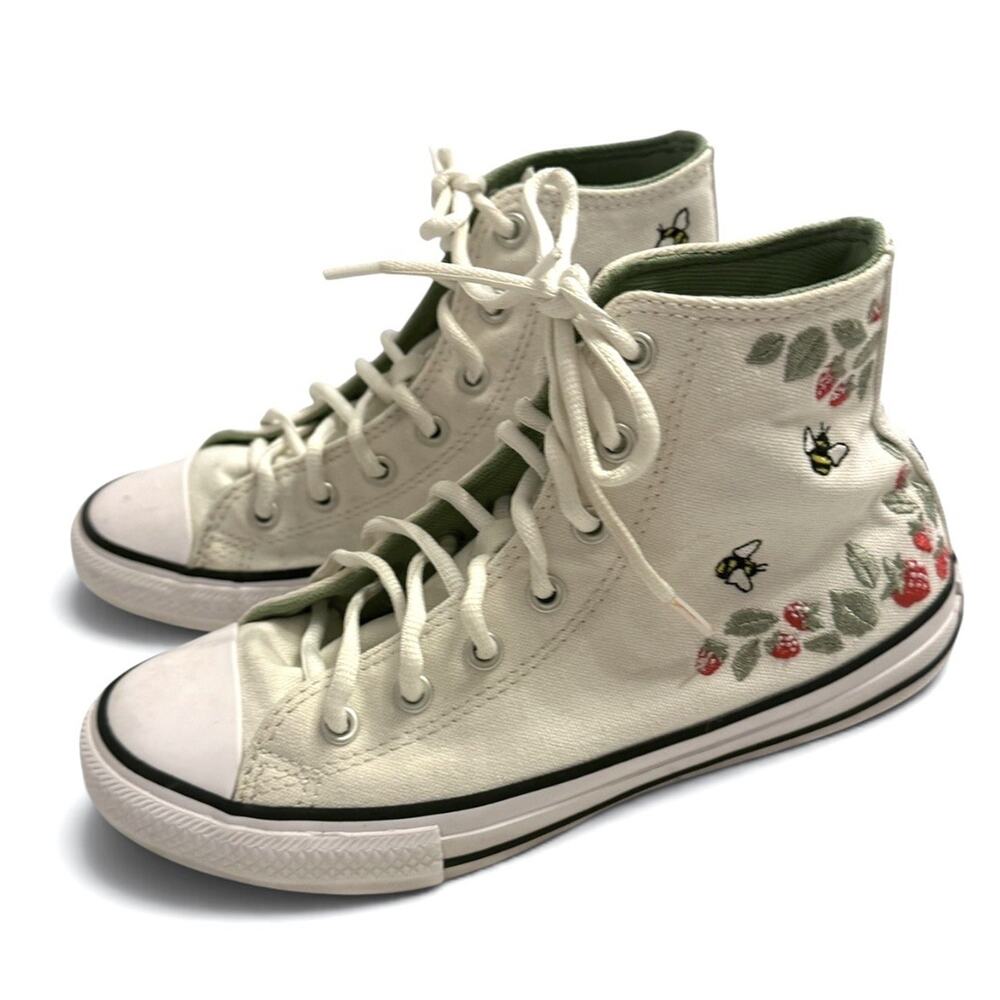 CONVERSE Chuck Taylor Embroidered Berries & Bees Shoes Cream Youth Size 3 325416 - Picture 4 of 13
